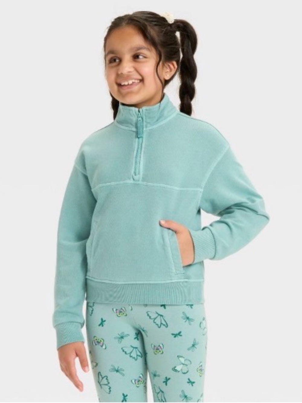 Girls' Quarter Zip Pullover Sweatshirt - Cat & Jack™ Ocean Gr
